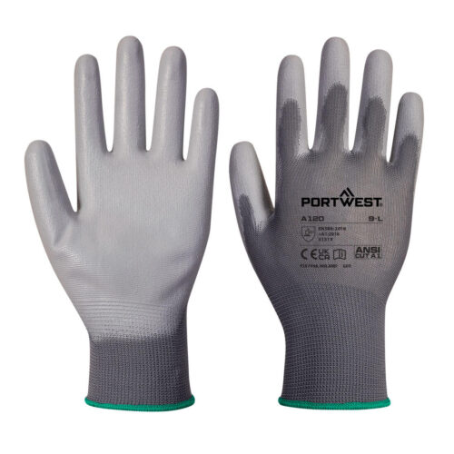 A120-GR Portwest Nylon védőkesztyű PU tenyérmártott - szürke