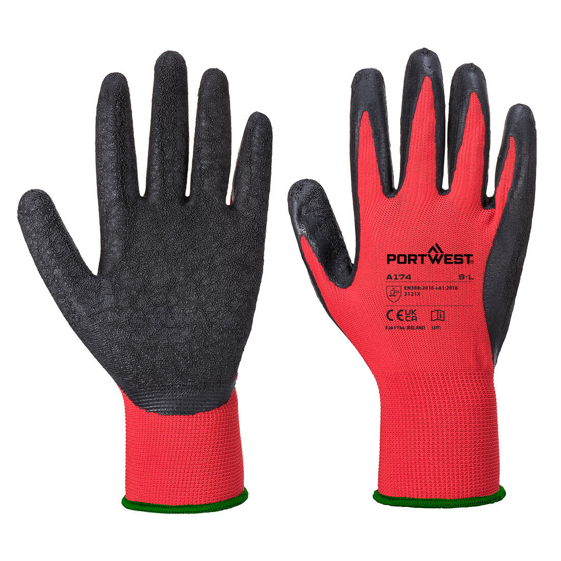 A174-R8 Portwest Flex Grip latex védőkesztyű - piros / fekete