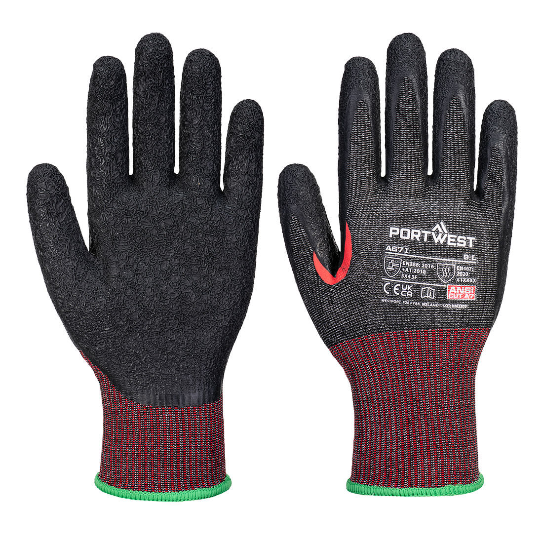 A671-K8 Portwest AHR13 F Dark Latex Cut kesztyű - fekete