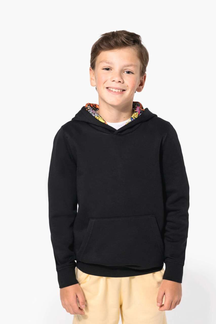 UNISEX GYERMEK KONTRASZTOS MINTÁJÚ KAPUCNIS PULÓVER (KA4014)
